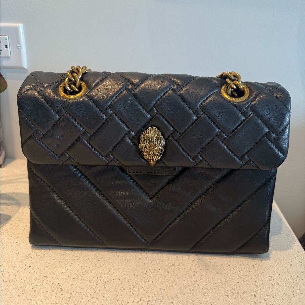 Kurt Geiger Black Quilted Shoulder Bag with Gold Accents